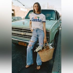 ZARA WIDE LEG FULL LENGTH RIPPED JEANS